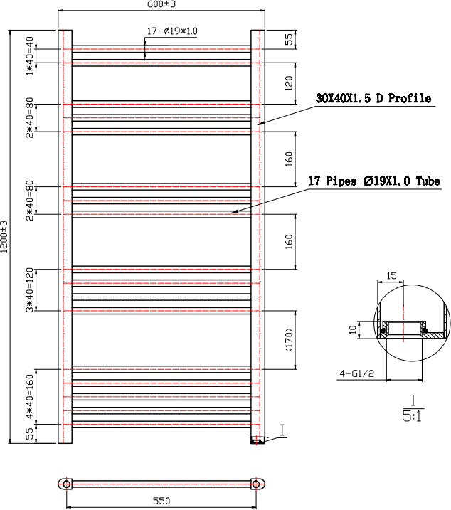 Essentials Heated Towel Rail Chrome 1200 X 600mm Flat 9 Essentials Heated Towel Rail Chrome 1200 X 600mm Flat - Image 7