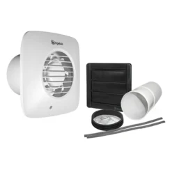 Xpelair Simply Silent Standard Square 100mm SELV Bathroom Fan With Pullcord & Wall Kit - LV100PS
